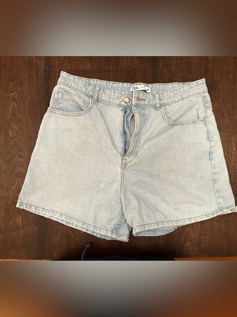 Zara Light Blue High-Waist Denim Shorts